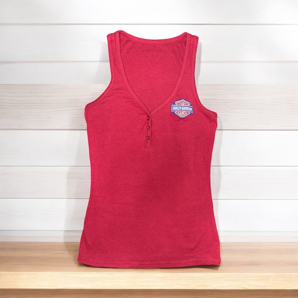 Harley-Davidson Red Fitted Buttoned Tank Top - Picture 2 of 10